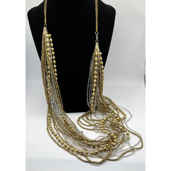 Vintage Beaded Multi Strand Necklace Seed Beads Gold Metal Tones 32" Long - Picture 5 of 8